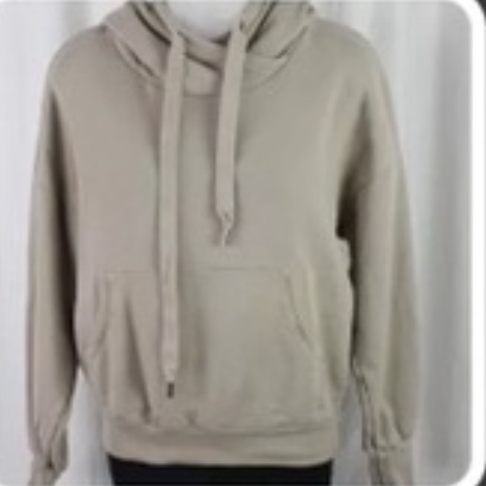 NSF Women's Taupe Beige Hooded Pullover Sweatshirt Size M Luxury Refined Cotton